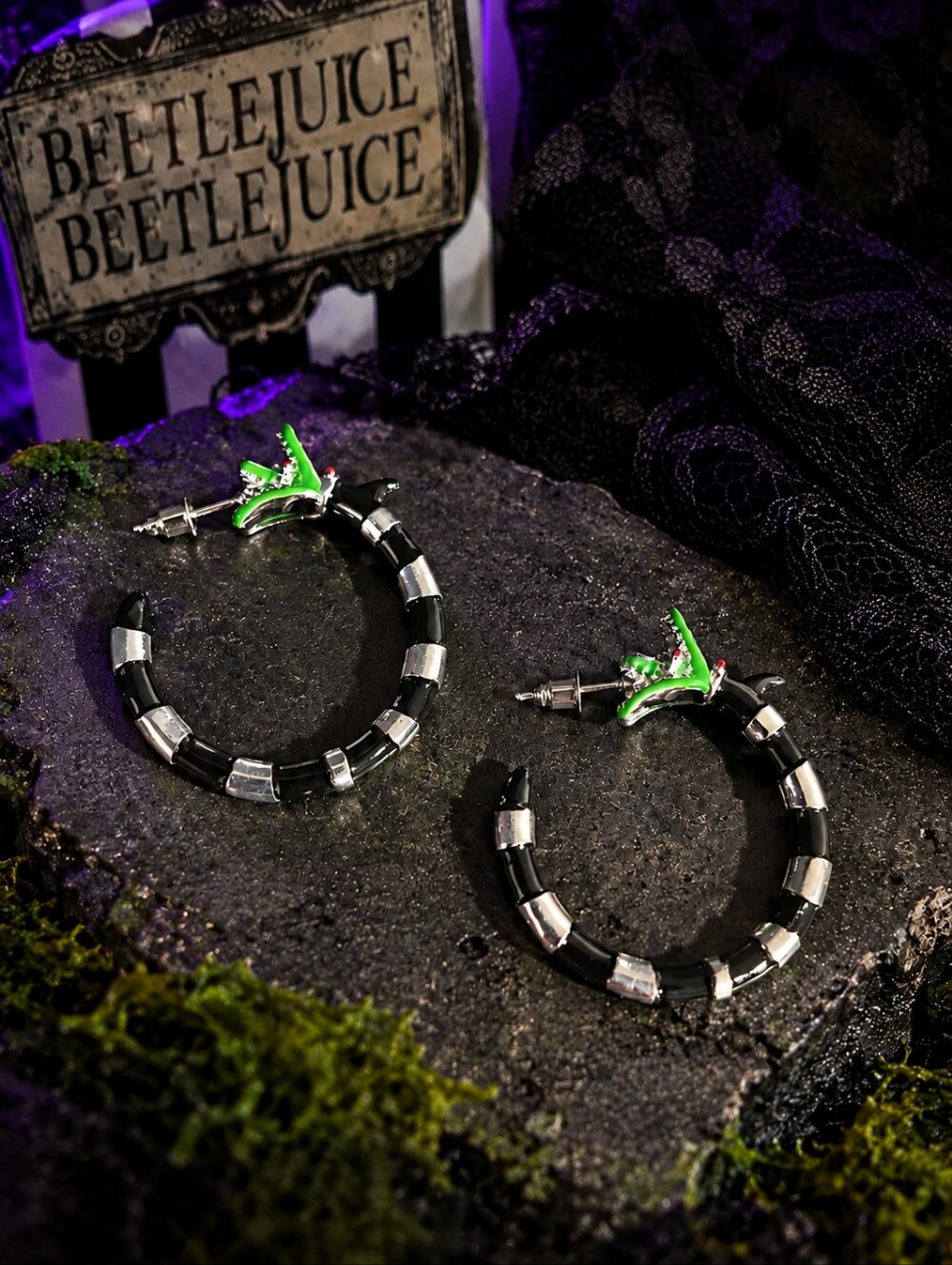 Beetlejuice Sand Snake Halloween Hoop Earrings